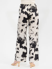 WOMEN'S ELASTIC WAIST FRONT POCKETS ANIMAL PRINT WIDE LEG LINEN PANTS