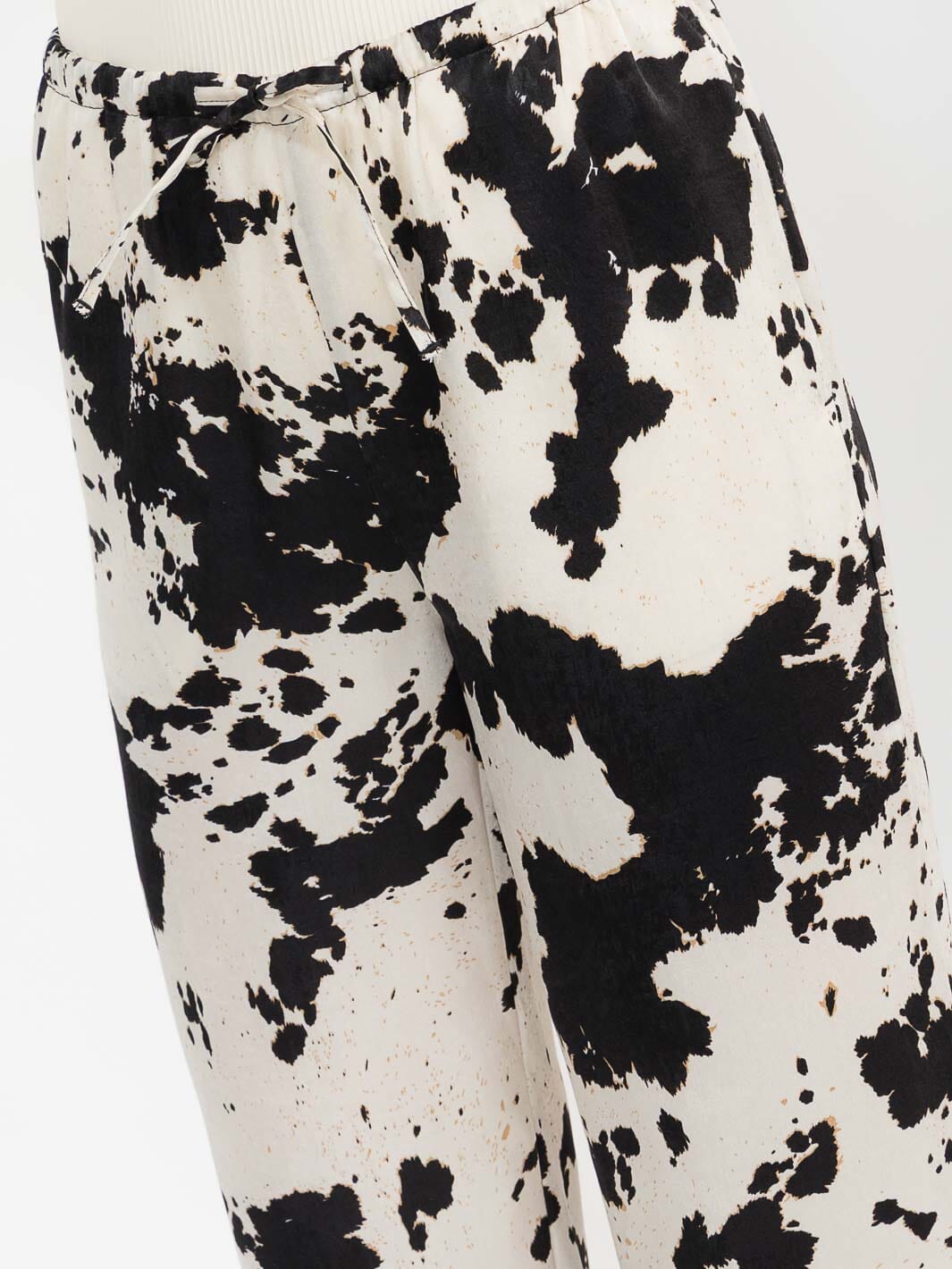 WOMEN'S ELASTIC WAIST FRONT POCKETS ANIMAL PRINT WIDE LEG LINEN PANTS