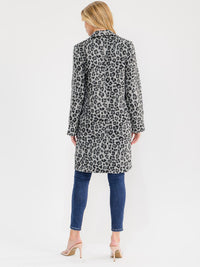 WOMEN'S LONG SLEEVE BUTTON CLOSURE FRONT POCKETS ANIMAL PRINT COAT