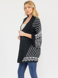 WOMEN'S SHORT SLEEVE OPEN FRONT COLORBLOCK KNIT CARDIGAN