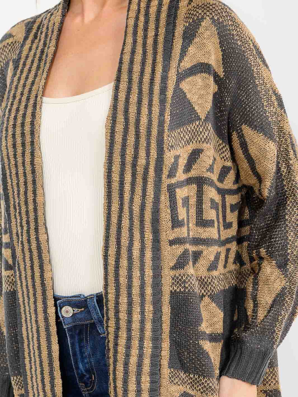 WOMEN'S LONG SLEEVE OPEN FRONT MULTI PRINT CARDIGAN