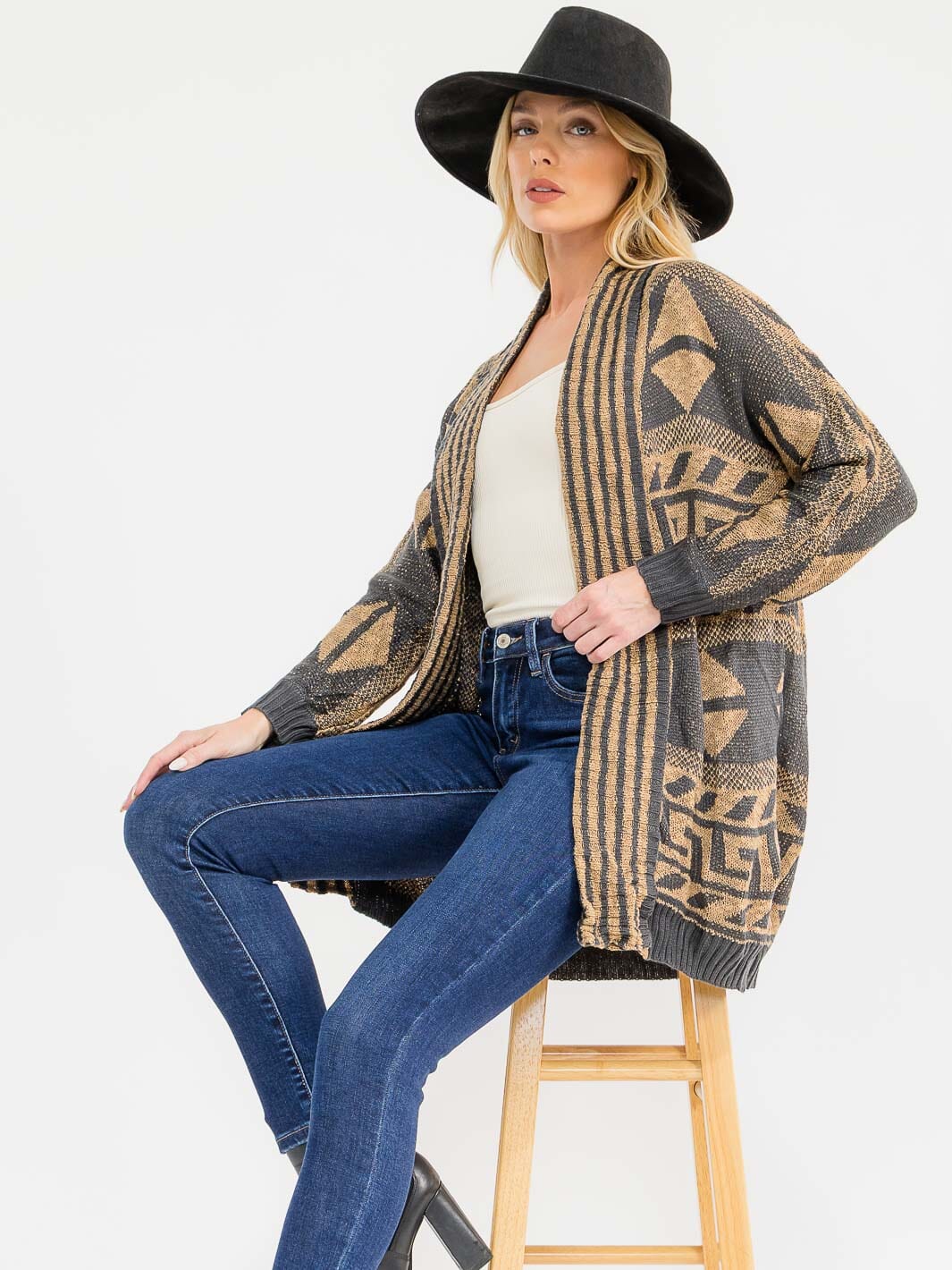 WOMEN'S LONG SLEEVE OPEN FRONT MULTI PRINT CARDIGAN