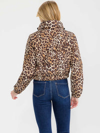 WOMEN'S LONG SLEEVE ZIPPER CLOSURE FRONT POCKETS ANIMAL PRINT PUFFER JACKET