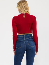 WOMEN'S LONG SLEEVE STUDS BOW CROP TOP