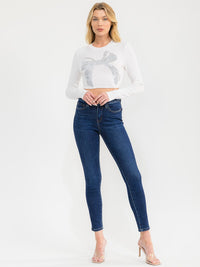 WOMEN'S LONG SLEEVE STUDS BOW CROP TOP