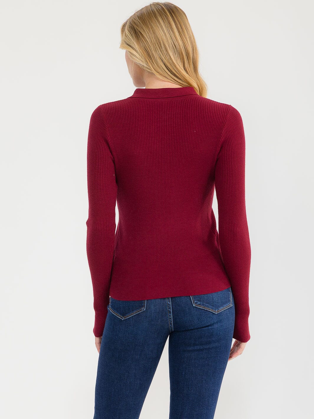 WOMEN'S LONG SLEEVE BUTTONS DETAILED RIBBED BLOUSE