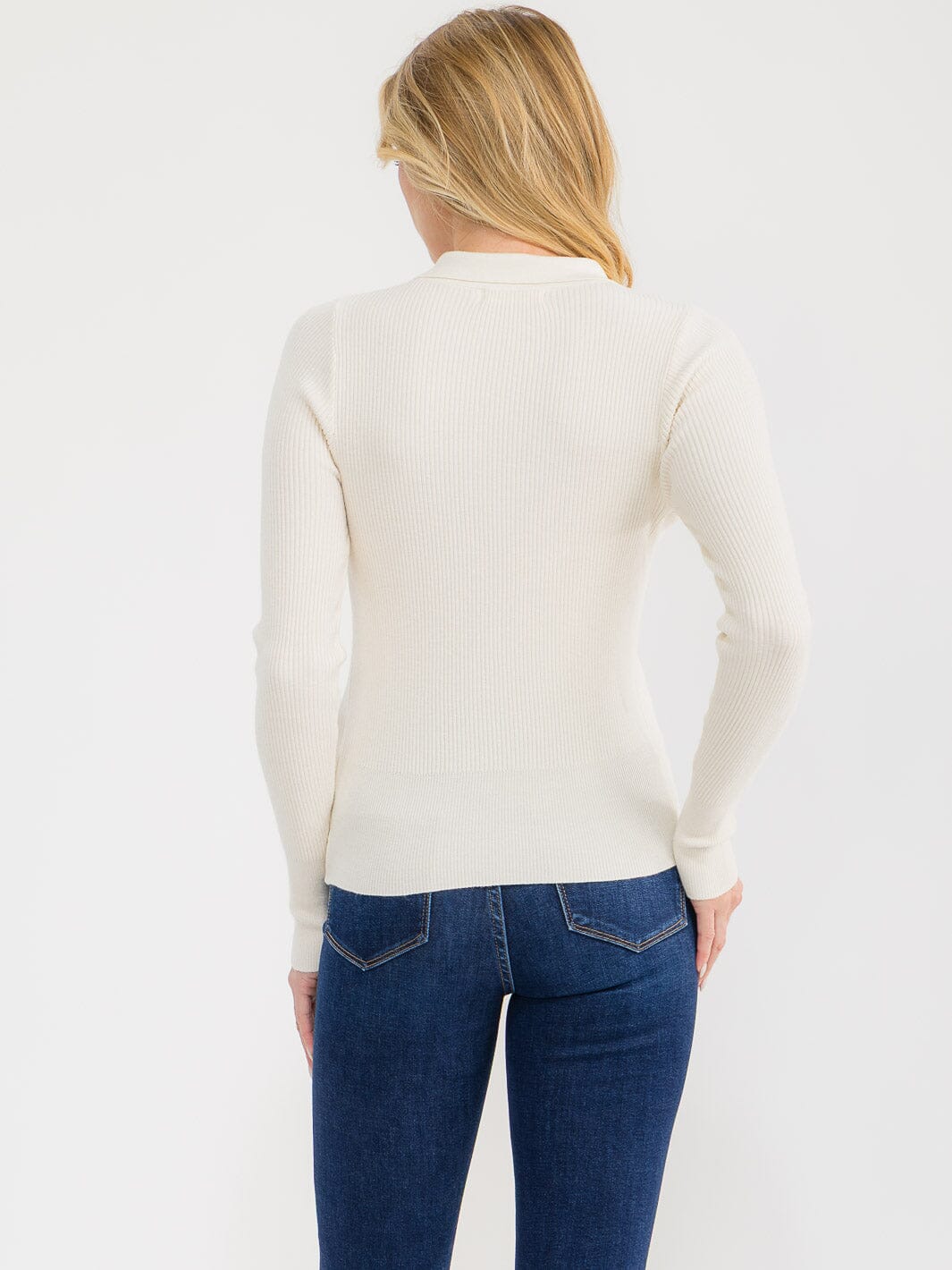 WOMEN'S LONG SLEEVE BUTTONS DETAILED RIBBED BLOUSE