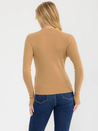 WOMEN'S LONG SLEEVE BUTTONS DETAILED RIBBED BLOUSE