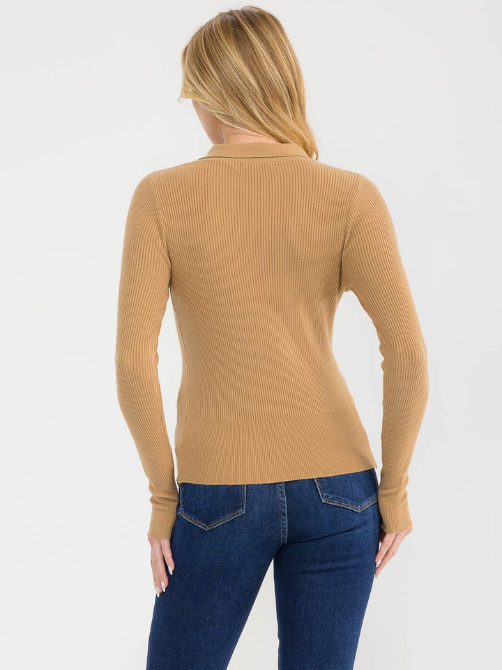 WOMEN'S LONG SLEEVE BUTTONS DETAILED RIBBED BLOUSE