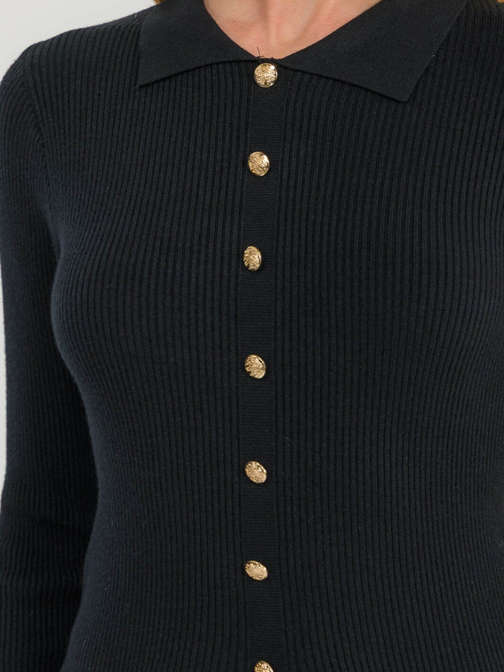 WOMEN'S LONG SLEEVE BUTTONS DETAILED RIBBED BLOUSE