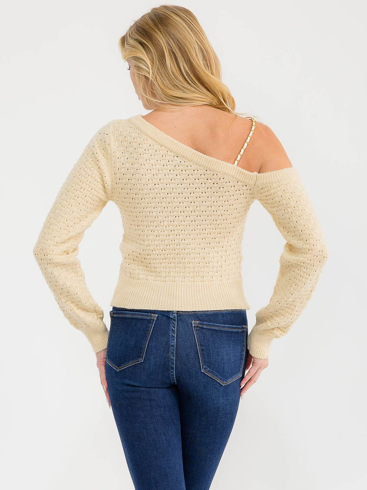 WOMEN'S LONG SLEEVE ONE SHOULDER KNIT BLOUSE
