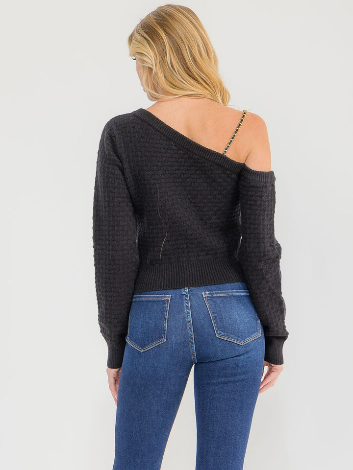 WOMEN'S LONG SLEEVE ONE SHOULDER KNIT BLOUSE