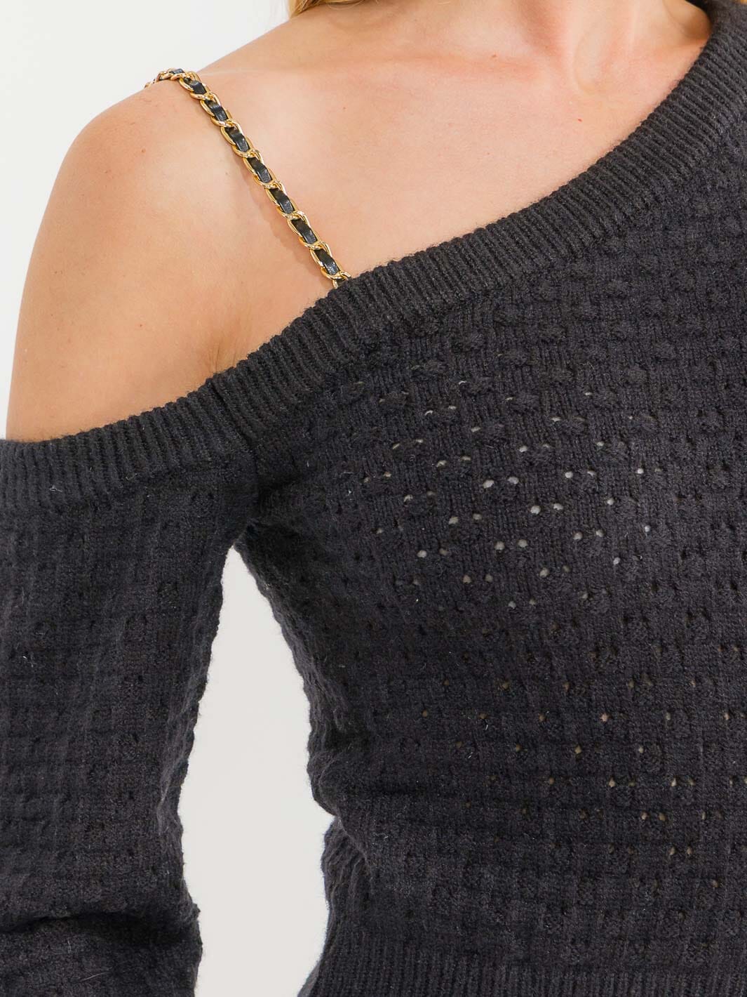 WOMEN'S LONG SLEEVE ONE SHOULDER KNIT BLOUSE