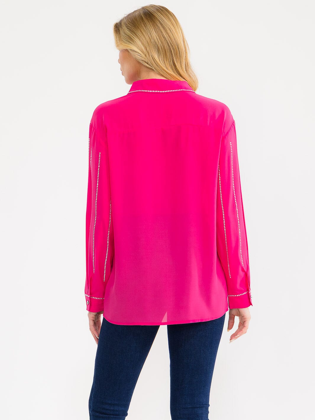 WOMEN'S LONG SLEEVE BUTTON UP STUDS DETAILED BLOUSE