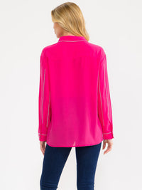 WOMEN'S LONG SLEEVE BUTTON UP STUDS DETAILED BLOUSE