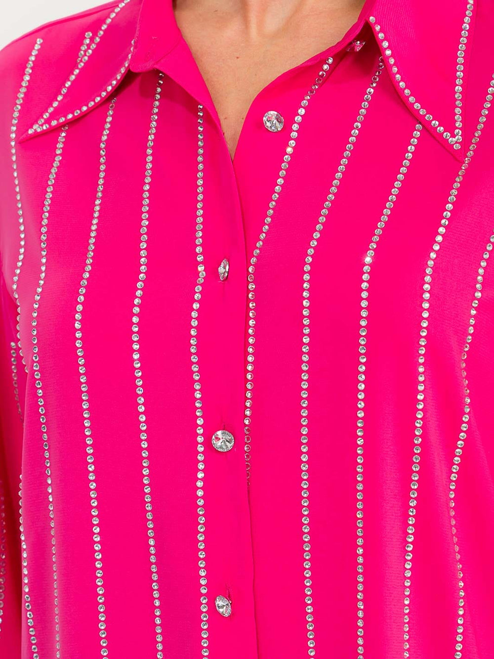 WOMEN'S LONG SLEEVE BUTTON UP STUDS DETAILED BLOUSE