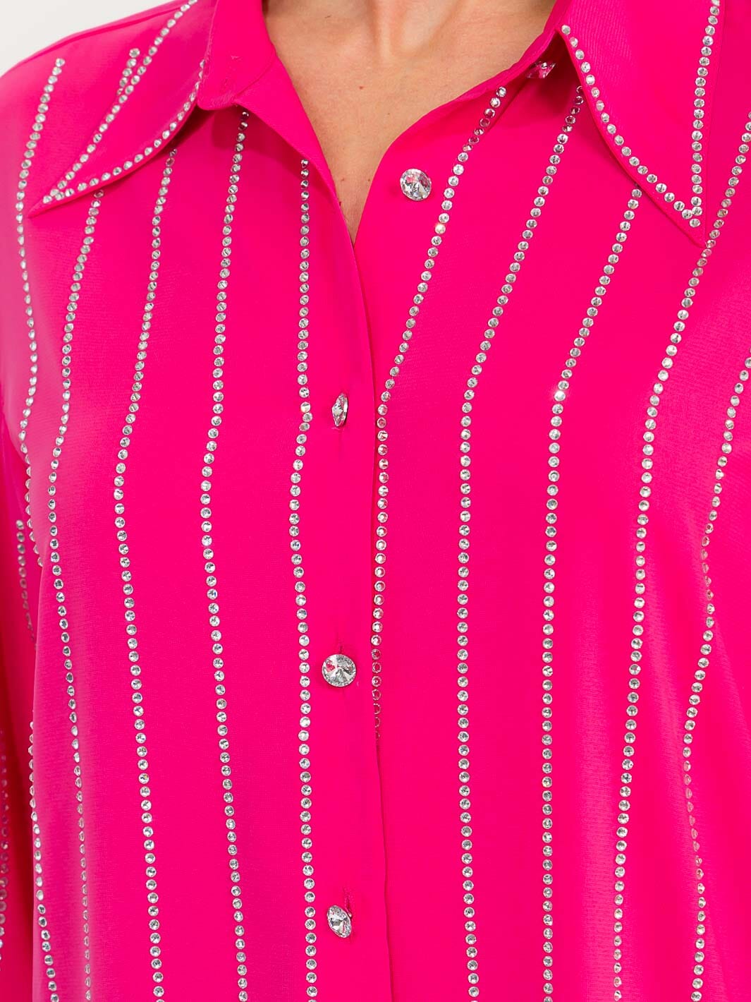 WOMEN'S LONG SLEEVE BUTTON UP STUDS DETAILED BLOUSE
