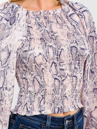 WOMEN'S LONG BALLOON SLEEVE OFF SHOULDER SMOCK ANIMAL PRINT BLOUSE