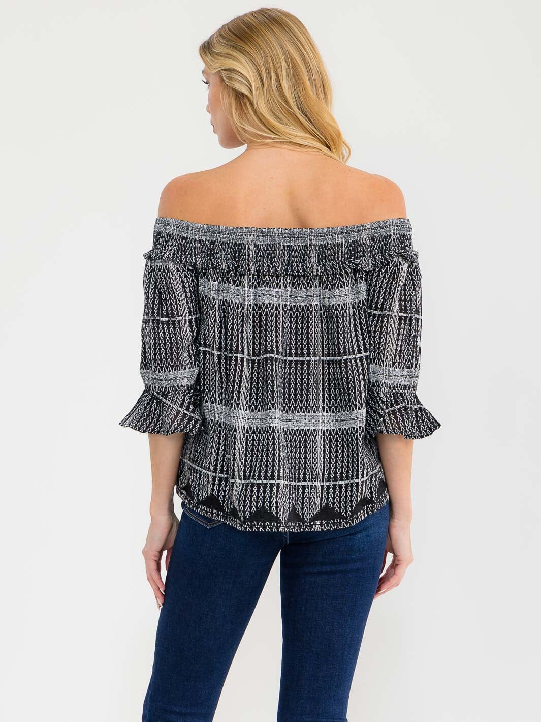 WOMEN'S 3/4 SLEEVE OFF SHOULDER PRINT BLOUSE