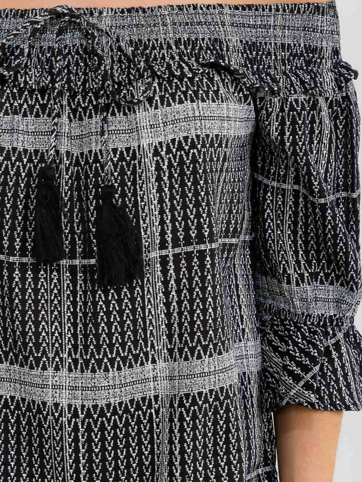 WOMEN'S 3/4 SLEEVE OFF SHOULDER PRINT BLOUSE