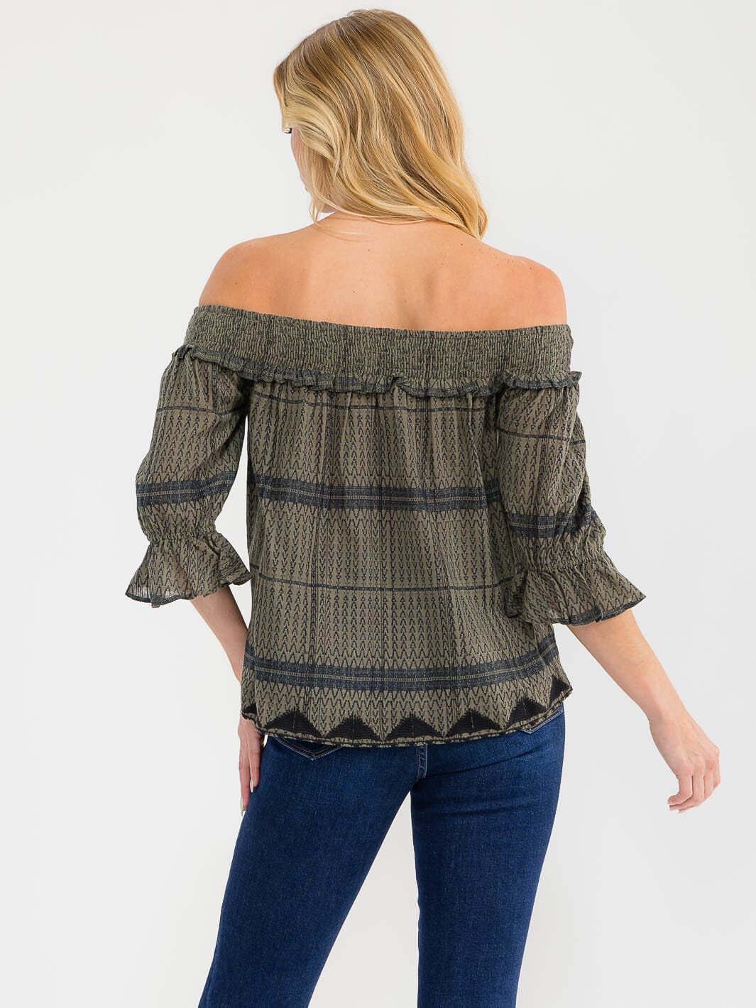 WOMEN'S 3/4 SLEEVE OFF SHOULDER PRINT BLOUSE
