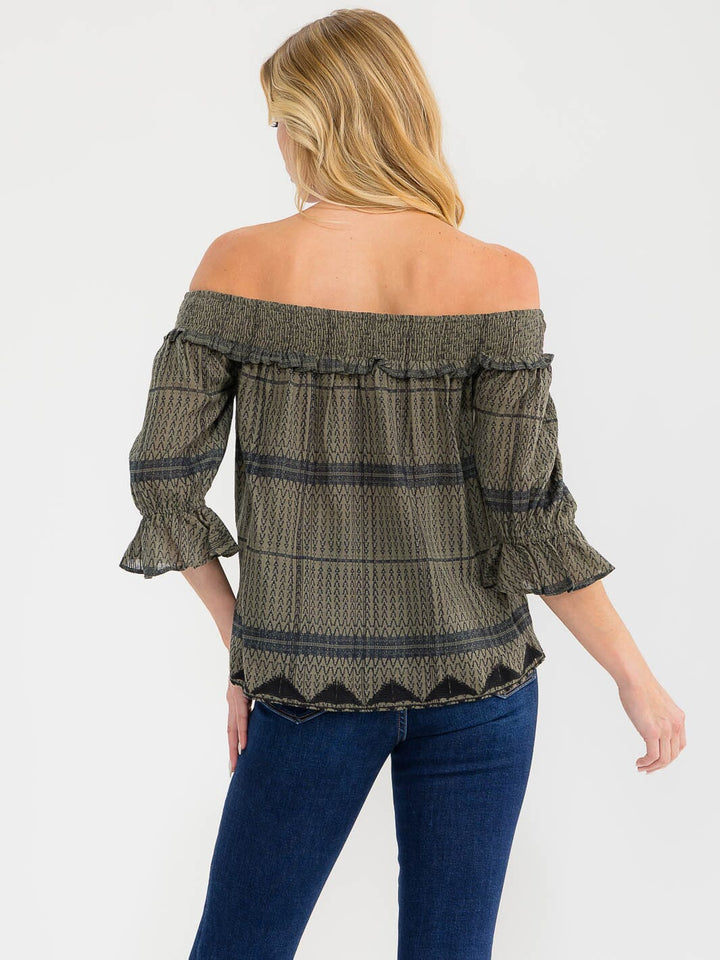 WOMEN'S 3/4 SLEEVE OFF SHOULDER PRINT BLOUSE