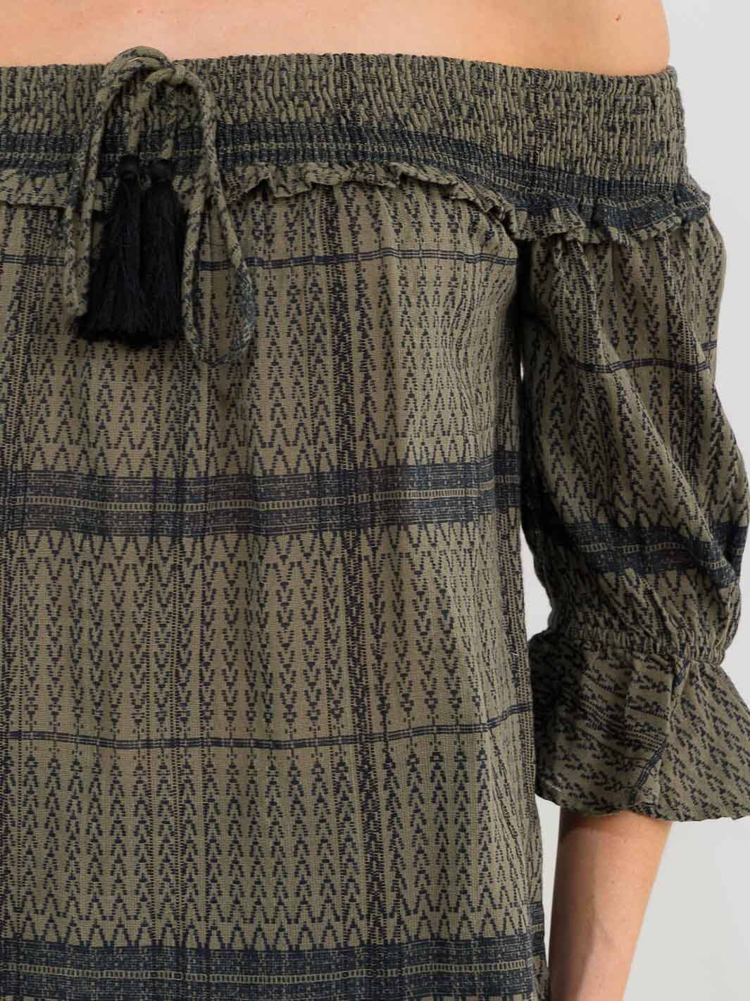 WOMEN'S 3/4 SLEEVE OFF SHOULDER PRINT BLOUSE