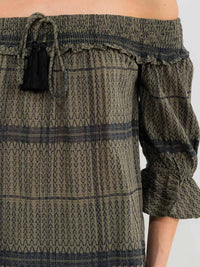 WOMEN'S 3/4 SLEEVE OFF SHOULDER PRINT BLOUSE