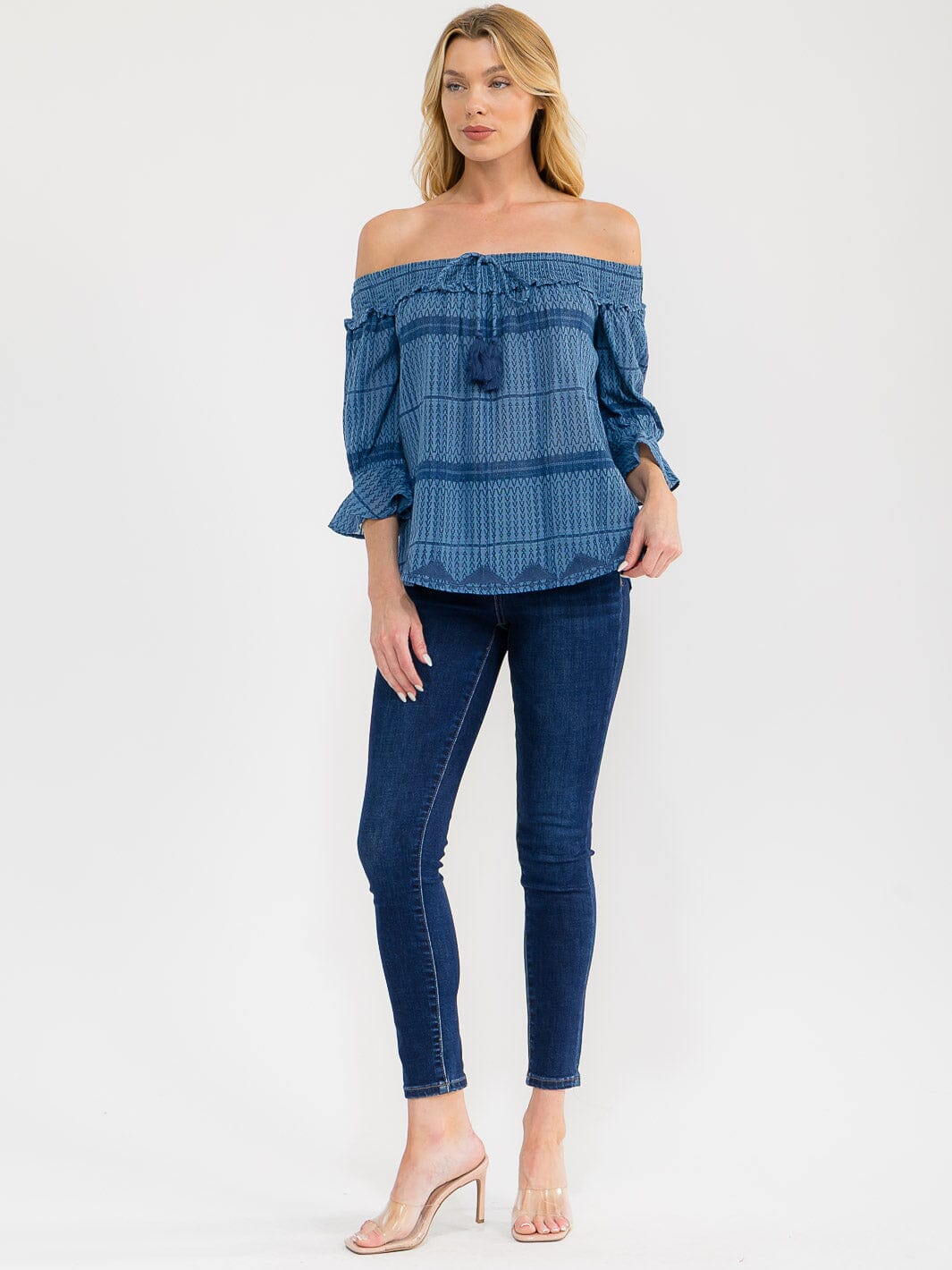 WOMEN'S 3/4 SLEEVE OFF SHOULDER PRINT BLOUSE