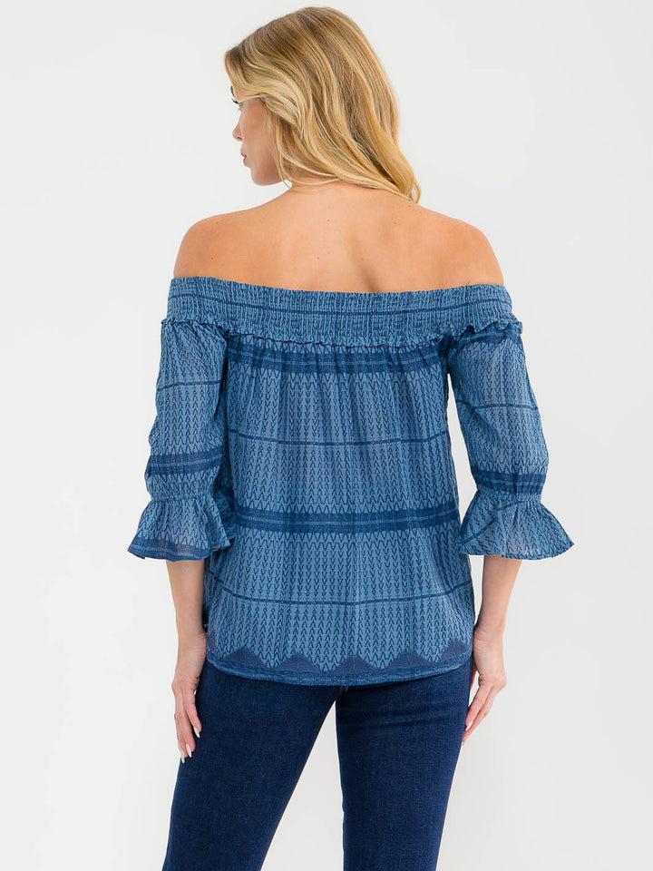 WOMEN'S 3/4 SLEEVE OFF SHOULDER PRINT BLOUSE