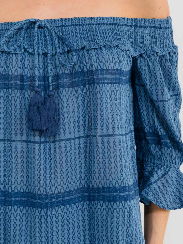 WOMEN'S 3/4 SLEEVE OFF SHOULDER PRINT BLOUSE