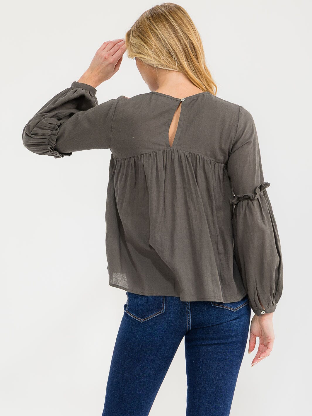 WOMEN'S LONG SLEEVE BUTTONS DETAILED RIBBED BLOUSE (Copy)