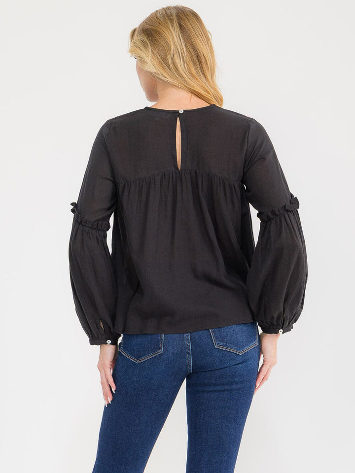 WOMEN'S LONG SLEEVE BUTTONS DETAILED RIBBED BLOUSE (Copy)