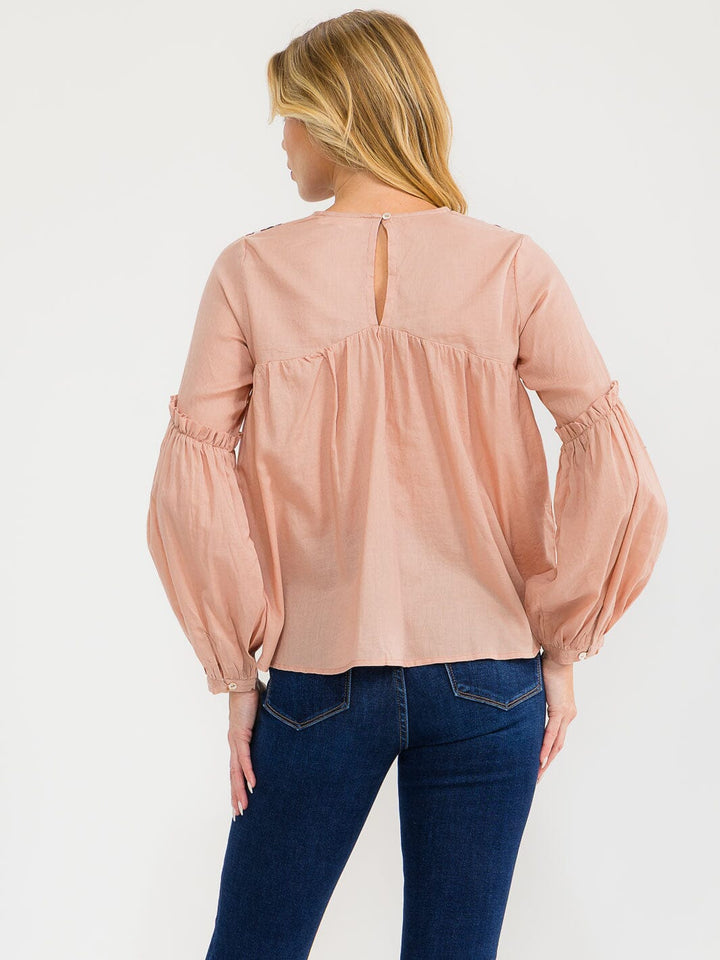 WOMEN'S LONG SLEEVE BUTTONS DETAILED RIBBED BLOUSE (Copy)