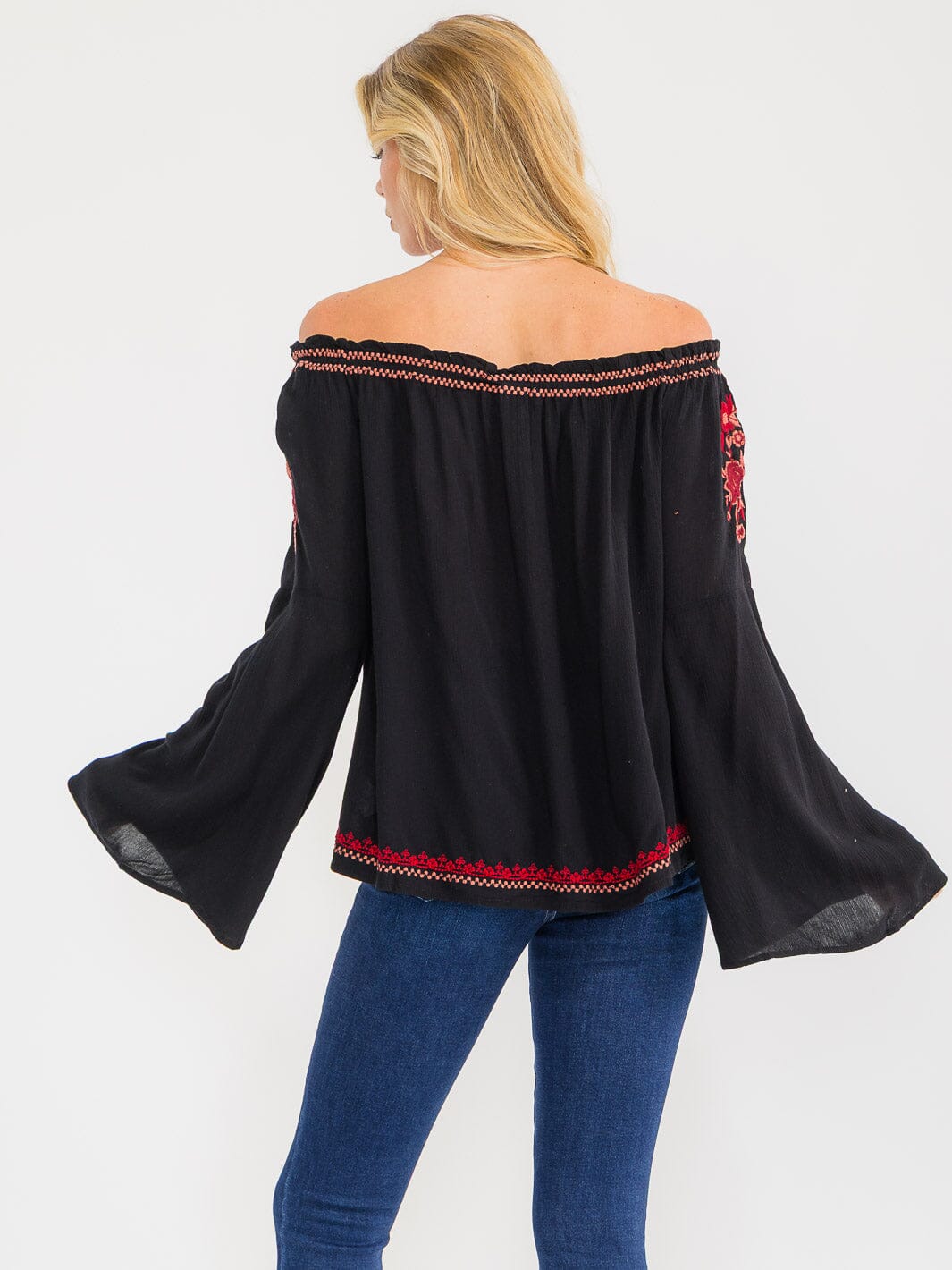 WOMEN'S LONG BELL SLEEVE EMBROIDERY DETAILED TUNIC BLOUSE