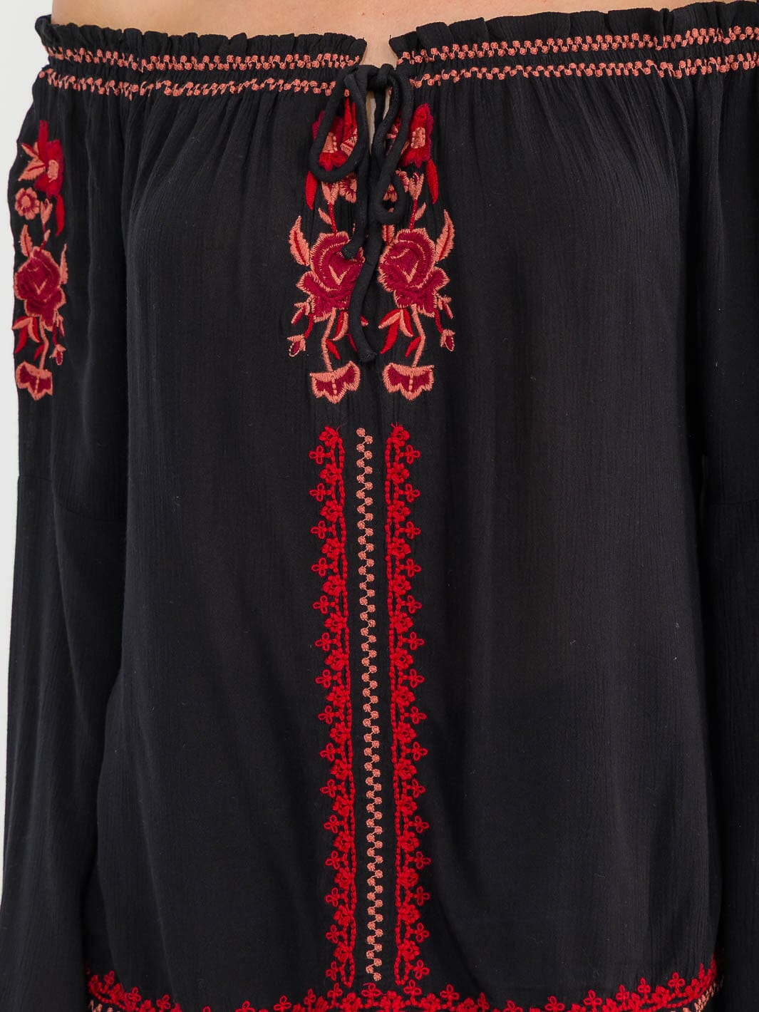 WOMEN'S LONG BELL SLEEVE EMBROIDERY DETAILED TUNIC BLOUSE