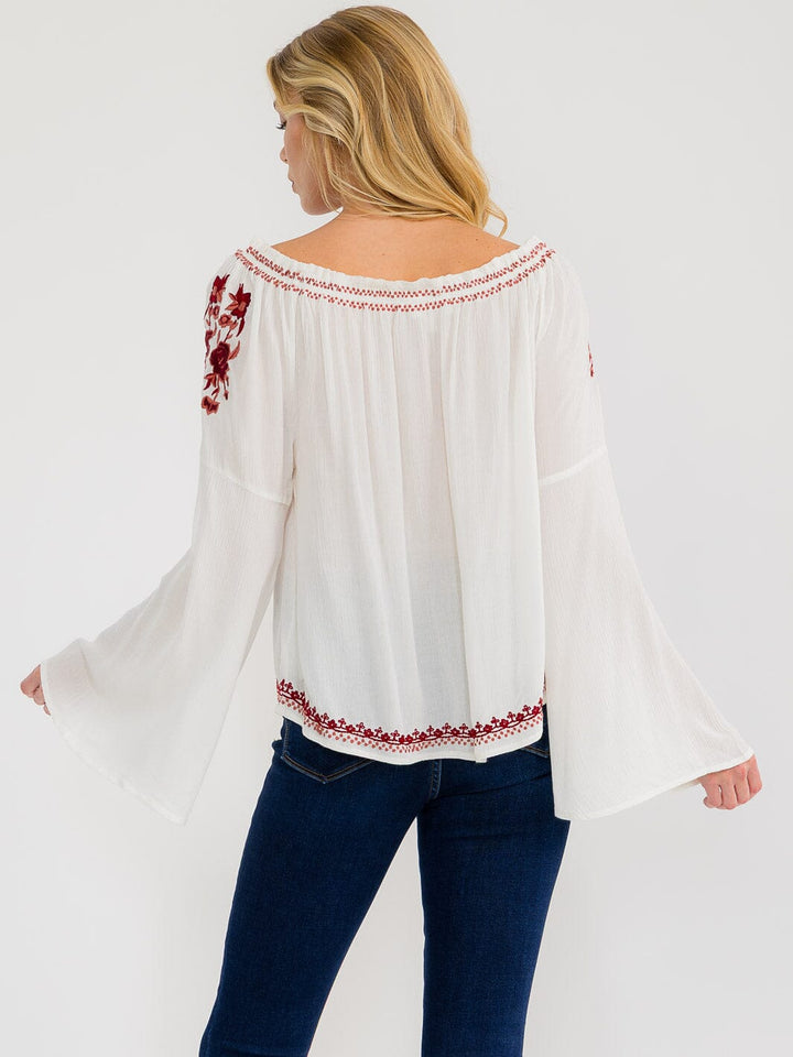 WOMEN'S LONG BELL SLEEVE EMBROIDERY DETAILED TUNIC BLOUSE