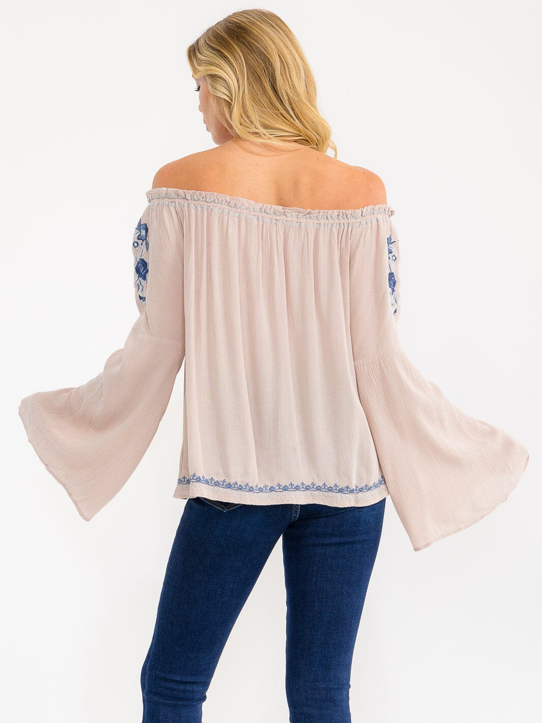 WOMEN'S LONG BELL SLEEVE EMBROIDERY DETAILED TUNIC BLOUSE