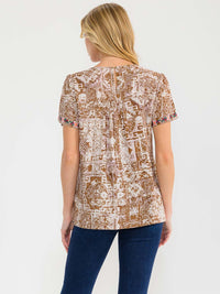 WOMEN'S SHORT SLEEVE EMBROIDERY FLORAL DETAILED TUNIC MULTI TOP