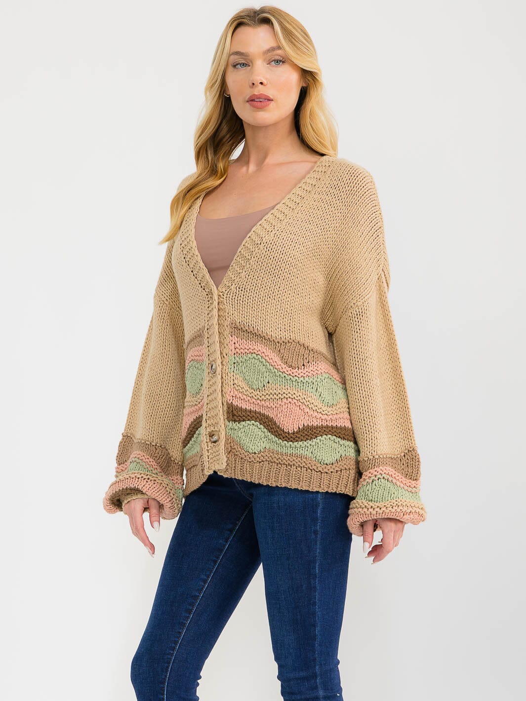 WOMEN'S LONG SLEEVE BUTTON UP MULTI COLORS KNIT SWEATER