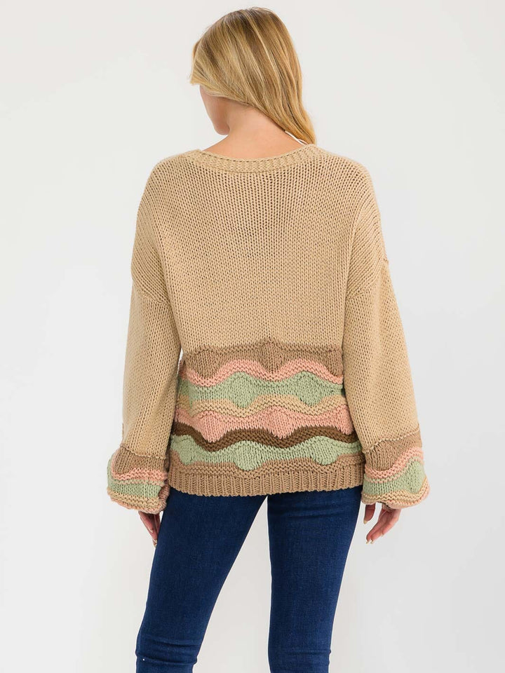 WOMEN'S LONG SLEEVE BUTTON UP MULTI COLORS KNIT SWEATER