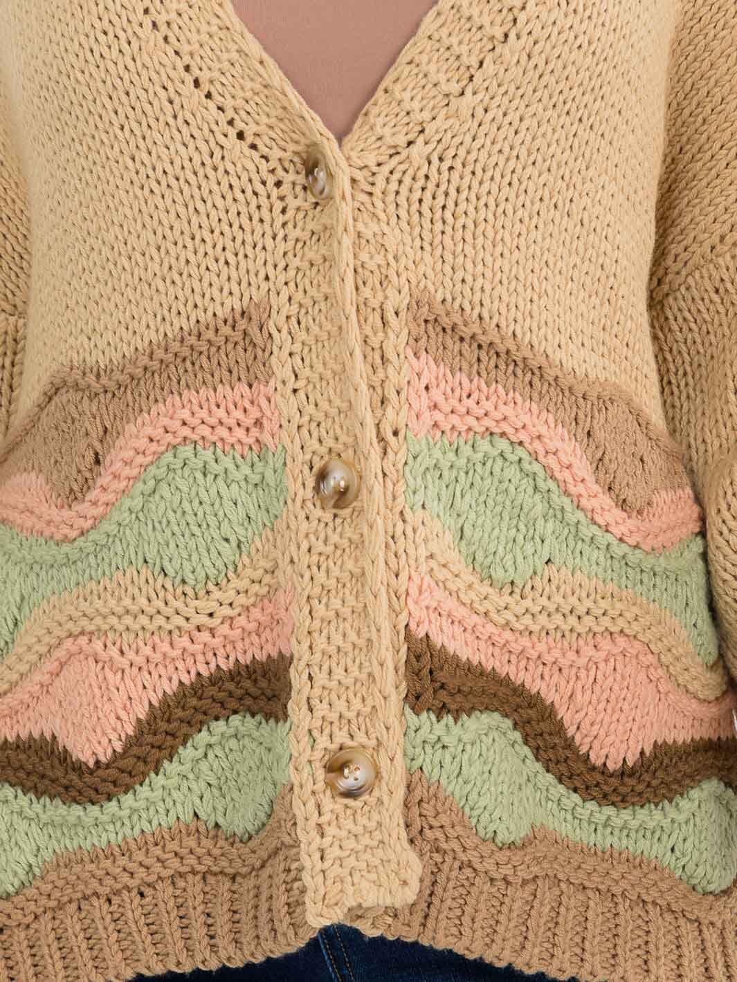 WOMEN'S LONG SLEEVE BUTTON UP MULTI COLORS KNIT SWEATER