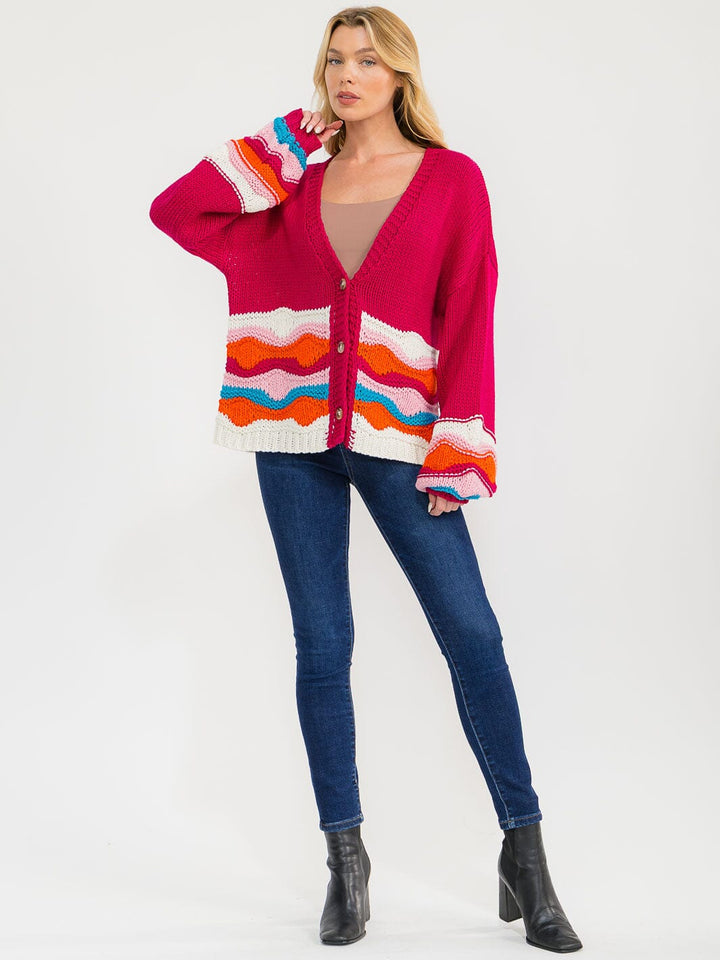 WOMEN'S LONG SLEEVE BUTTON UP MULTI COLORS KNIT SWEATER