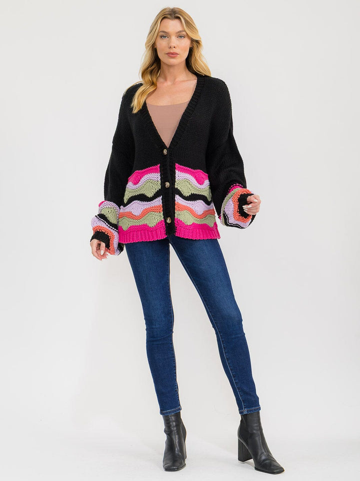 WOMEN'S LONG SLEEVE BUTTON UP MULTI COLORS KNIT SWEATER