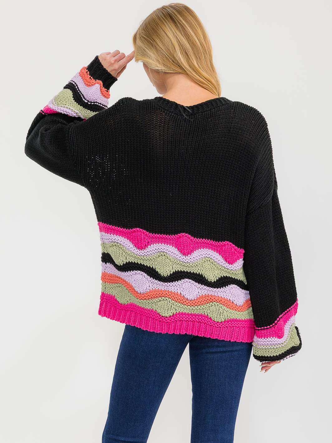 WOMEN'S LONG SLEEVE BUTTON UP MULTI COLORS KNIT SWEATER