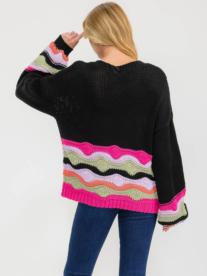 WOMEN'S LONG SLEEVE BUTTON UP MULTI COLORS KNIT SWEATER