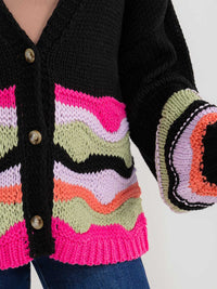 WOMEN'S LONG SLEEVE BUTTON UP MULTI COLORS KNIT SWEATER