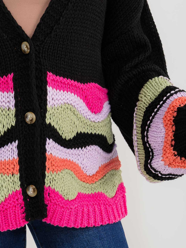 WOMEN'S LONG SLEEVE BUTTON UP MULTI COLORS KNIT SWEATER