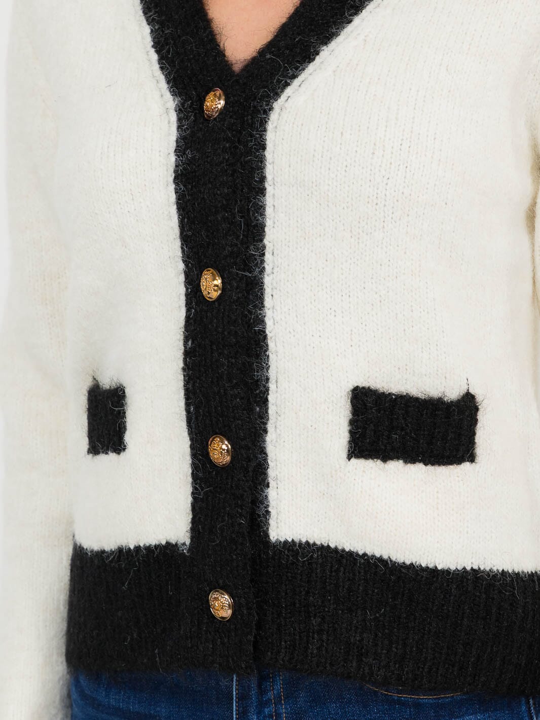 WOMEN'S LONG SLEEVE BUTTON UP FRONT POCKETS COLORBLOCK SWEATER