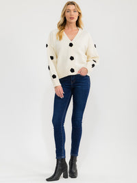 WOMEN'S LONG SLEEVE BUTTON UP FLOWER KNIT COLORBLOCK SWEATER